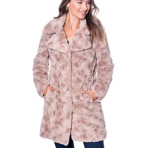 NWT Notch Collar Faux Fur Button Front Car Coat